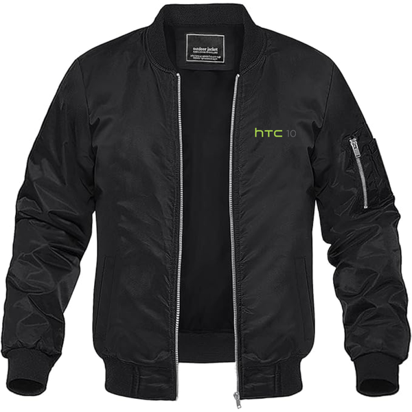 Men's HTC 10 Logo Lightweight Bomber Jacket Windbreaker Softshell Varsity Jacket Coat