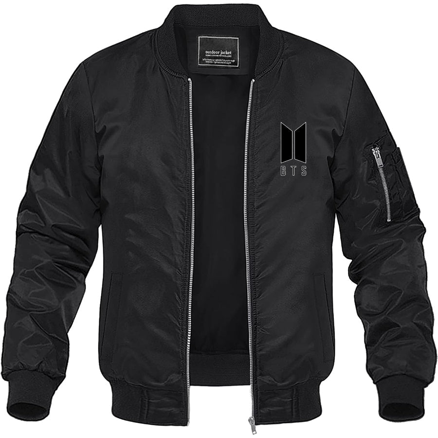 Men's BTS Music Lightweight Bomber Jacket Windbreaker Softshell Varsity Jacket Coat