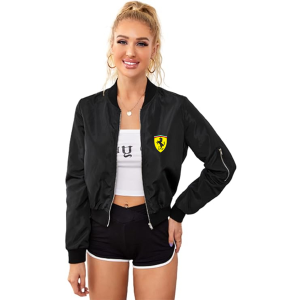 Women's  Ferrari Motorsport Car - Lightweight Bomber Biker Jacket Zip up Windbreaker Crop Bomber Jacket Coat