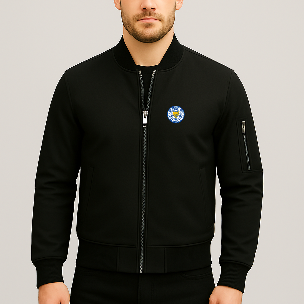 Men's Leicester City FC Lightweight Bomber Jacket Windbreaker Softshell Varsity Jacket Coat