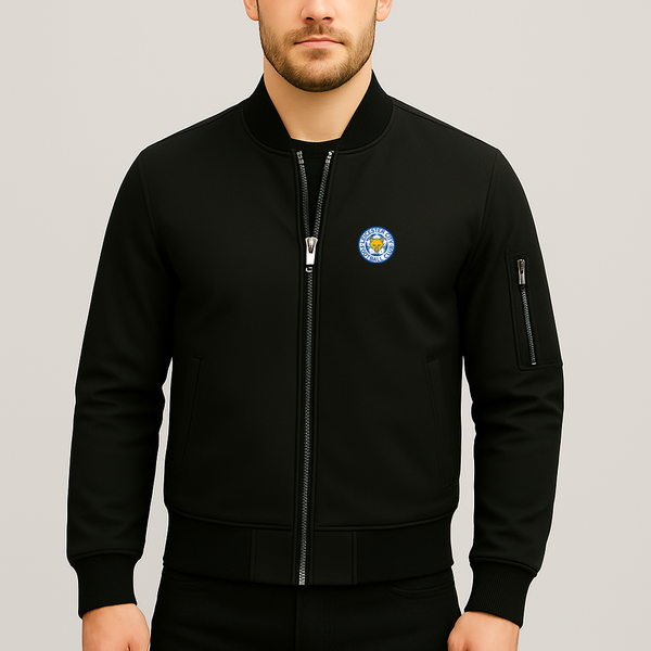 Men's Leicester City FC Lightweight Bomber Jacket Windbreaker Softshell Varsity Jacket Coat