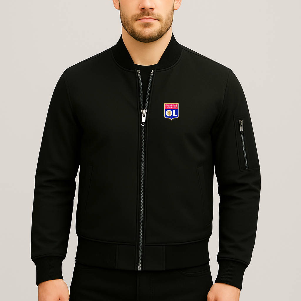 Men's Olympique Lyonnais FC Lightweight Bomber Jacket Windbreaker Softshell Varsity Jacket Coat