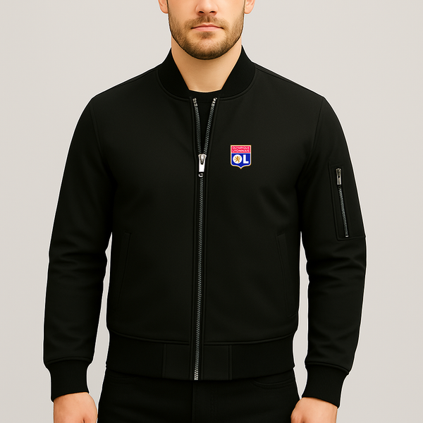 Men's Olympique Lyonnais FC Lightweight Bomber Jacket Windbreaker Softshell Varsity Jacket Coat