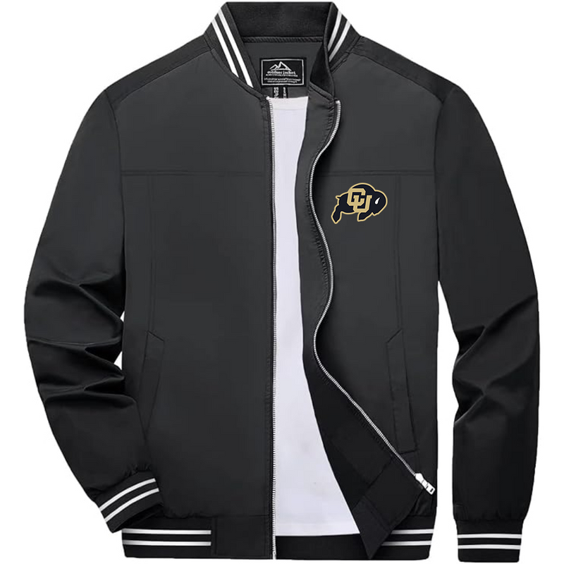 Men's   Colorado Buffaloes Lightweight Zip-Up Bomber Jacket with Ribbed Collar and Cuffs Versatile Casual Outerwear