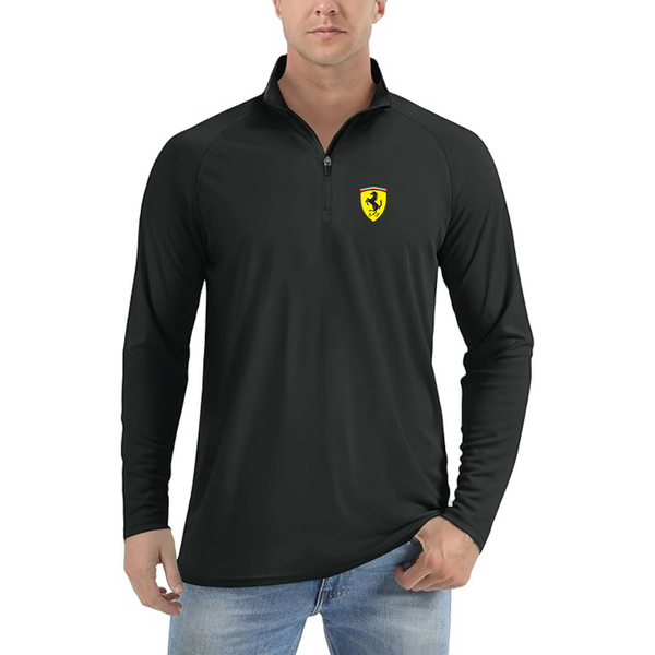 Men’s  Ferrari Motorsport Car  - Lightweight Quarter-Zip Athletic Shirt – Long Sleeve Performance Wear