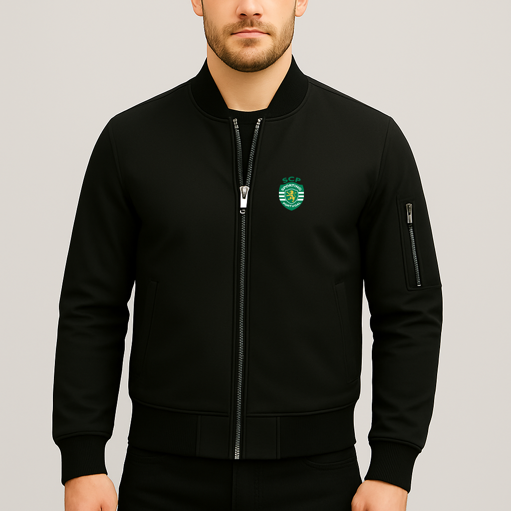 Men's Sporting CP FC Lightweight Bomber Jacket Windbreaker Softshell Varsity Jacket Coat