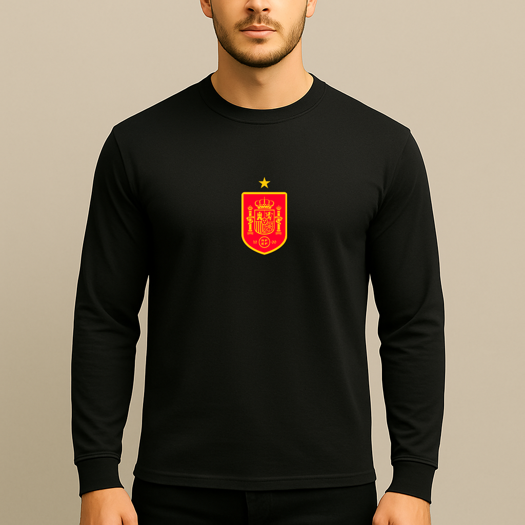 Men's Spain Red Logo National Soccer Team Long Sleeve T-Shirt