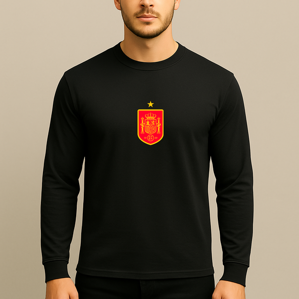 Men's Spain Red Logo National Soccer Team Long Sleeve T-Shirt