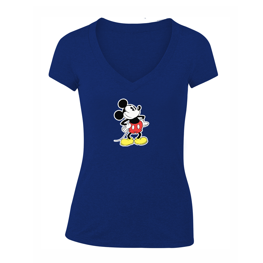 Women's Mickey Mouse Cartoon V-Neck T-Shirt