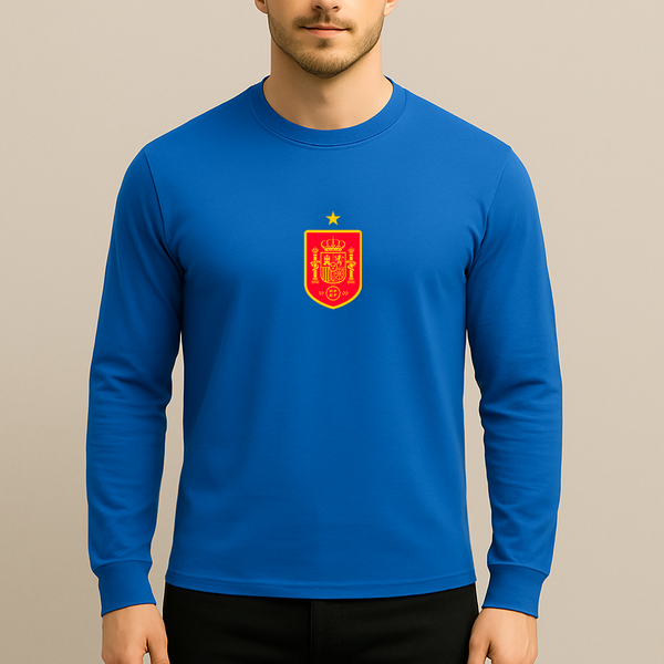 Men's Spain Red Logo National Soccer Team Long Sleeve T-Shirt