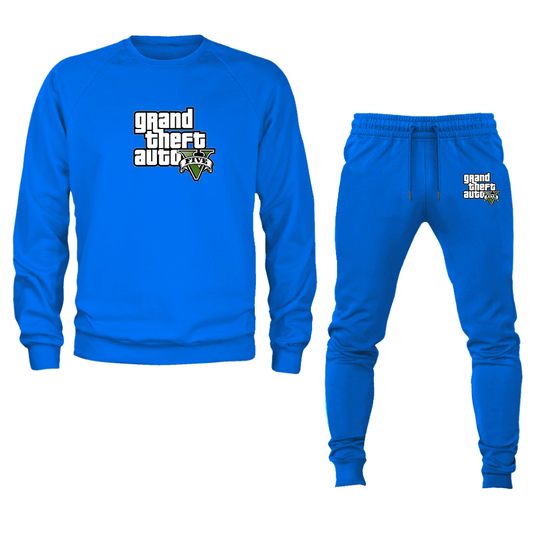 Men's GTA 5 Grand Theft Auto V Crewneck Sweatshirt Joggers Suit Game