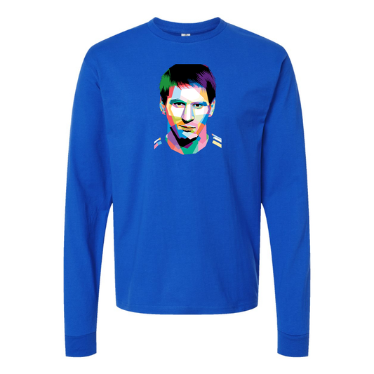 Youth Kids Lionel Messi Face Art SoccerLong Sleeve T-Shirt