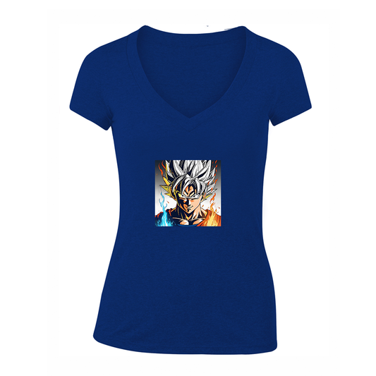 Women's Goku Fire Dragon Ball Z Cartoon V-Neck T-Shirt