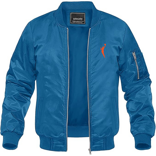 Men's WNBA Symbol Logo Lightweight Bomber Jacket Windbreaker Softshell Varsity Jacket Coat