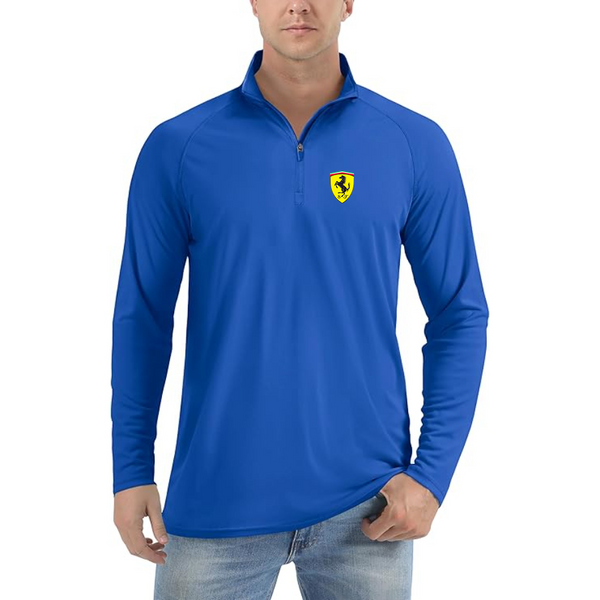 Men’s  Ferrari Motorsport Car  - Lightweight Quarter-Zip Athletic Shirt – Long Sleeve Performance Wear