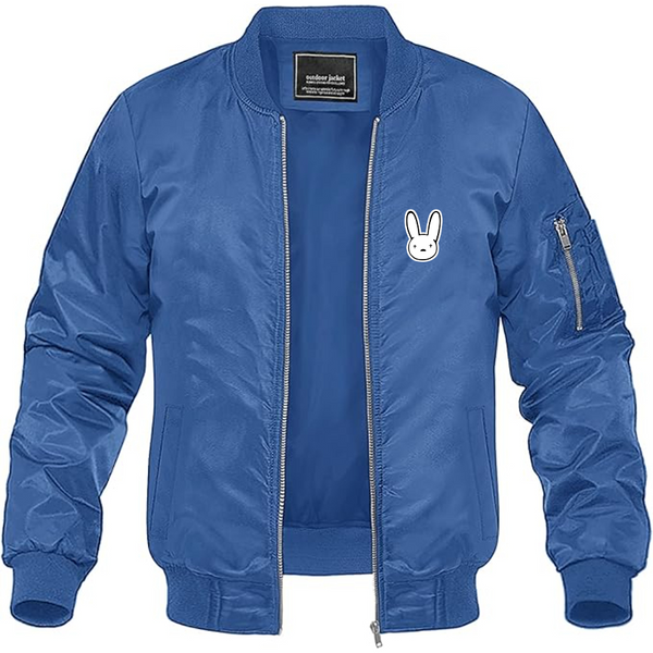 Men's Bad Bunny Logo Lightweight Bomber Jacket Windbreaker Softshell Varsity Jacket Coat