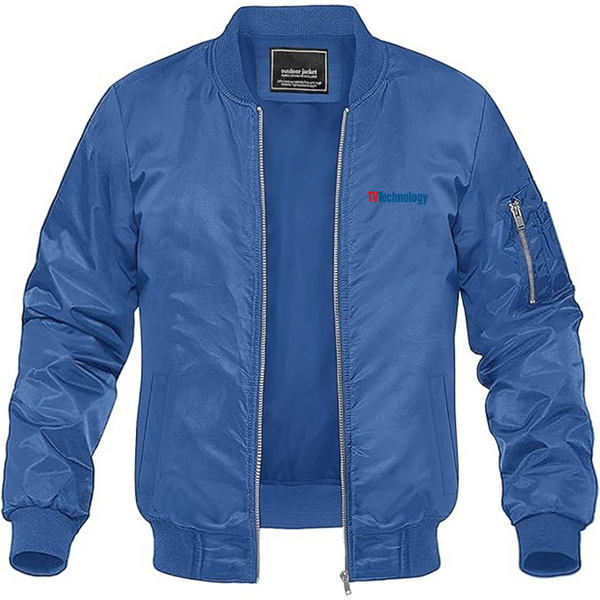 Men's TV Technology Logo Lightweight Bomber Jacket Windbreaker Softshell Varsity Jacket Coat