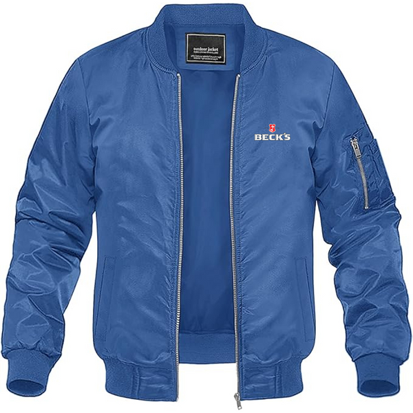 Men's Becks Logo Lightweight Bomber Jacket Windbreaker Softshell Varsity Jacket Coat