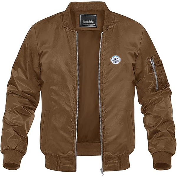 Men's Busch Light Logo Lightweight Bomber Jacket Windbreaker Softshell Varsity Jacket Coat