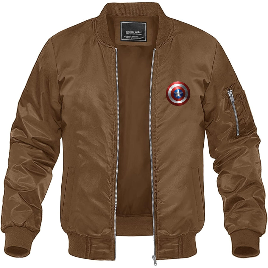 Men's Captain America Superhero Lightweight Bomber Jacket Windbreaker Softshell Varsity Jacket Coat