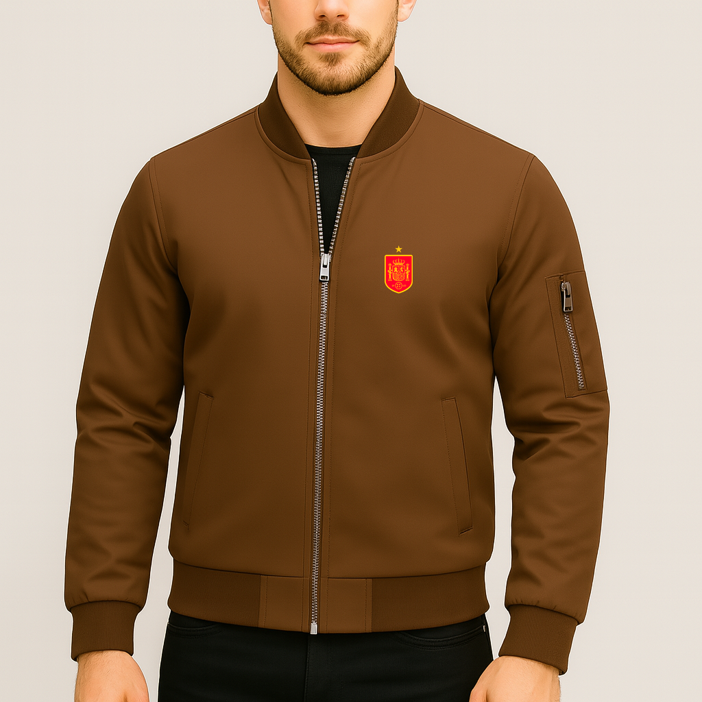 Men's Spain Red Logo National Soccer Team Lightweight Bomber Jacket