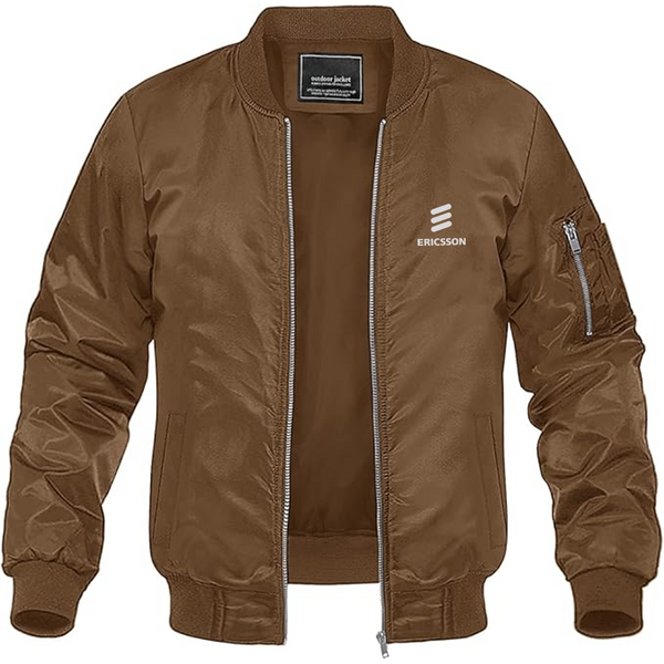 Men's Ericsson Logo Lightweight Bomber Jacket Windbreaker Softshell Varsity Jacket Coat