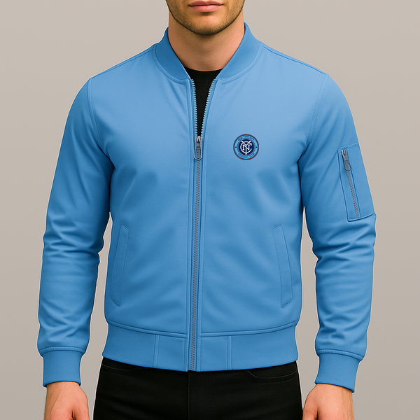 Men's New York City FC Lightweight Bomber Jacket Windbreaker Softshell Varsity Jacket Coat