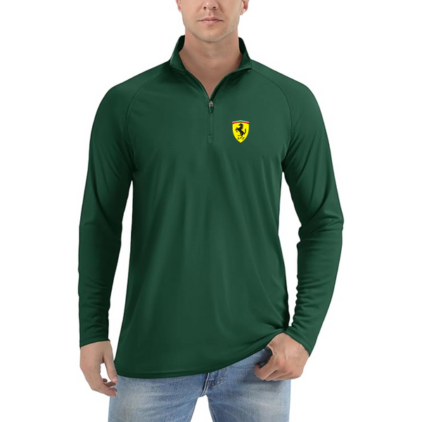 Men’s  Ferrari Motorsport Car  - Lightweight Quarter-Zip Athletic Shirt – Long Sleeve Performance Wear