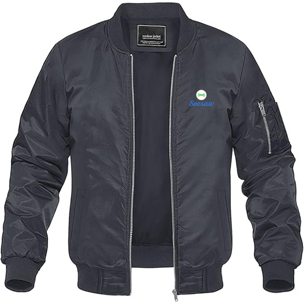 Men's Seesaw Logo Lightweight Bomber Jacket Windbreaker Softshell Varsity Jacket Coat