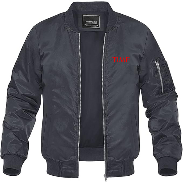 Men's Time Logo Lightweight Bomber Jacket Windbreaker Softshell Varsity Jacket Coat