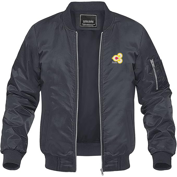 Men's Thai Airlines Logo Lightweight Bomber Jacket Windbreaker Softshell Varsity Jacket Coat