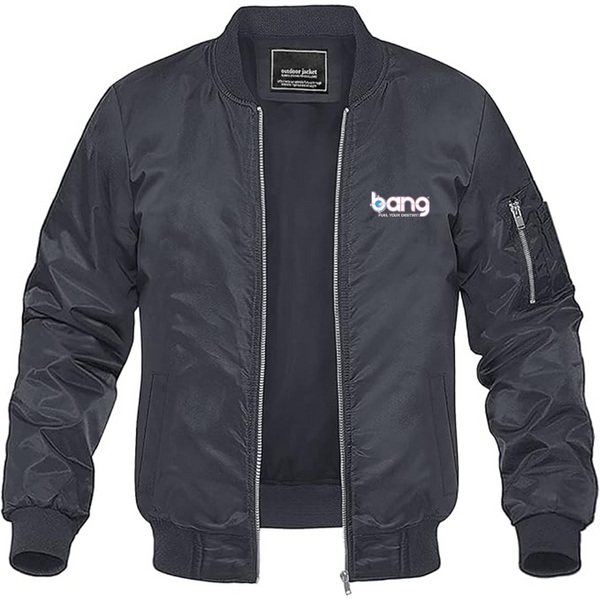 Men's Bang Energy Logo Lightweight Bomber Jacket Windbreaker Softshell Varsity Jacket Coat