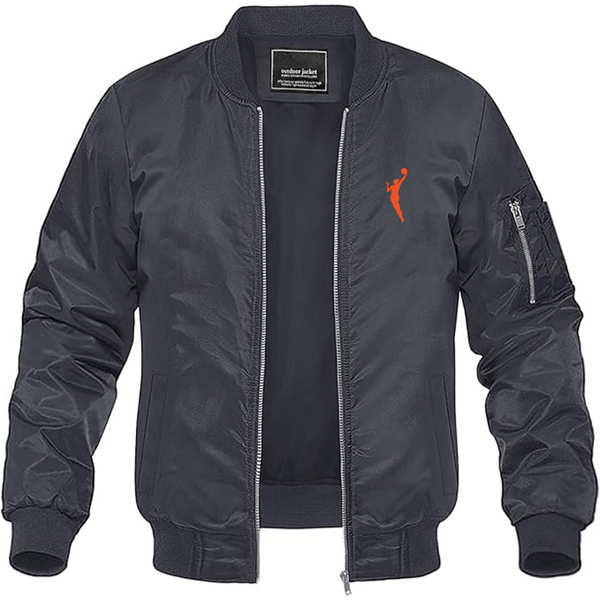 Men's WNBA Symbol Logo Lightweight Bomber Jacket Windbreaker Softshell Varsity Jacket Coat