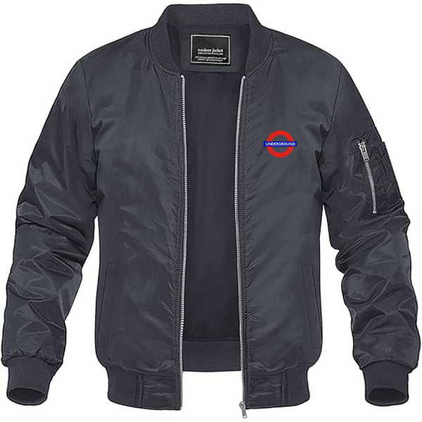 Men's London Tube Logo Lightweight Bomber Jacket Windbreaker Softshell Varsity Jacket Coat