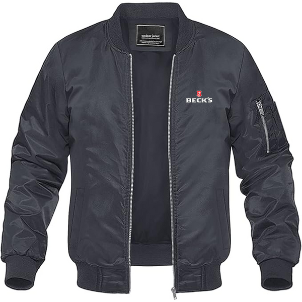 Men's Becks Logo Lightweight Bomber Jacket Windbreaker Softshell Varsity Jacket Coat