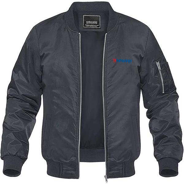 Men's TV Technology Logo Lightweight Bomber Jacket Windbreaker Softshell Varsity Jacket Coat