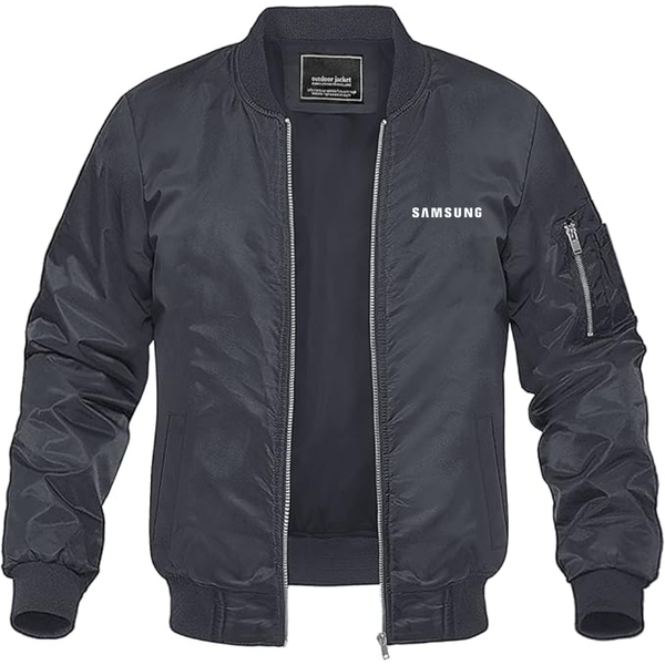 Men's Samsung Simple Logo Lightweight Bomber Jacket Windbreaker Softshell Varsity Jacket Coat