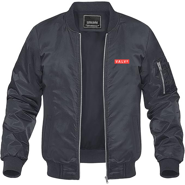Men's Valve Banner Logo Lightweight Bomber Jacket Windbreaker Softshell Varsity Jacket Coat