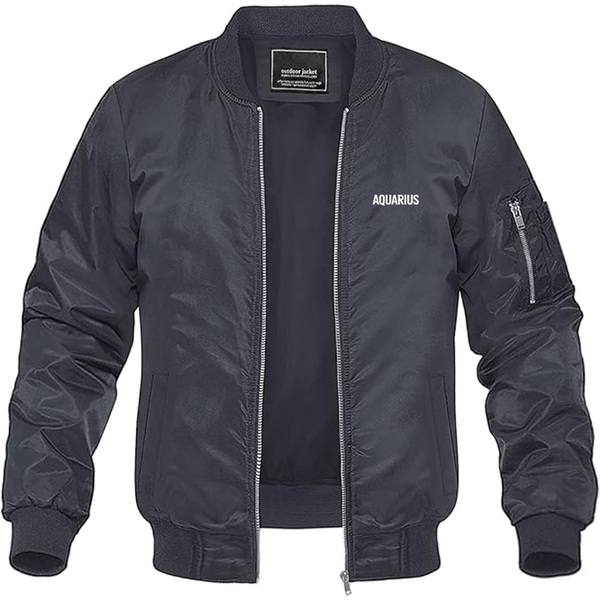 Men's Aquarius Logo Lightweight Bomber Jacket Windbreaker Softshell Varsity Jacket Coat