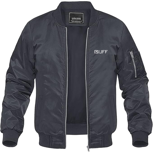 Men's Buff  Logo Lightweight Bomber Jacket Windbreaker Softshell Varsity Jacket Coat