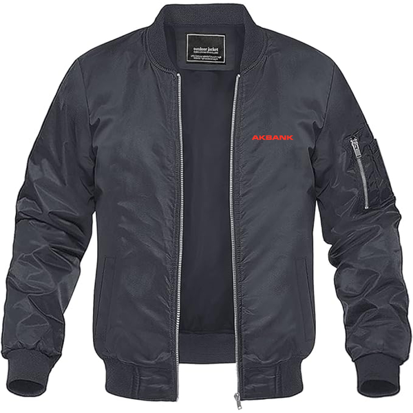 Men's Akbank Logo Lightweight Bomber Jacket Windbreaker Softshell Varsity Jacket Coat