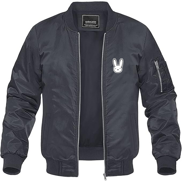 Men's Bad Bunny Logo Lightweight Bomber Jacket Windbreaker Softshell Varsity Jacket Coat