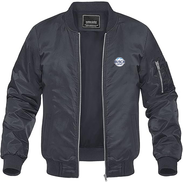 Men's Busch Light Logo Lightweight Bomber Jacket Windbreaker Softshell Varsity Jacket Coat