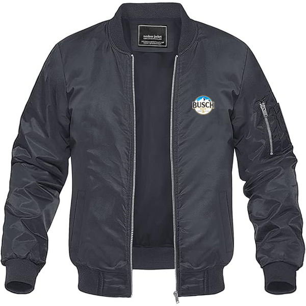 Men's Busch Logo Lightweight Bomber Jacket Windbreaker Softshell Varsity Jacket Coat