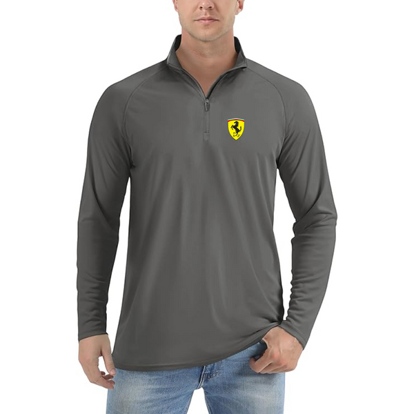 Men’s  Ferrari Motorsport Car  - Lightweight Quarter-Zip Athletic Shirt – Long Sleeve Performance Wear