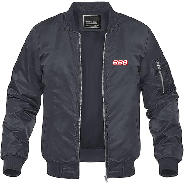 Men's BBS Logo Lightweight Bomber Jacket Windbreaker Softshell Varsity Jacket Coat