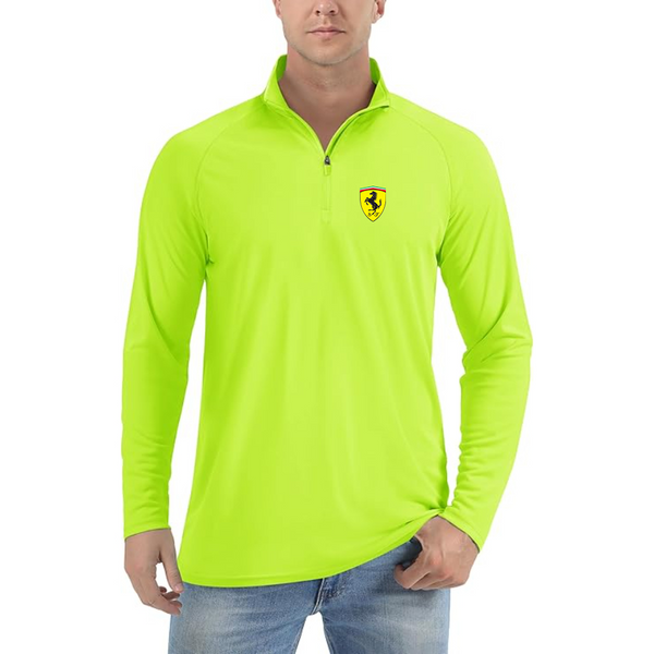 Men’s  Ferrari Motorsport Car  - Lightweight Quarter-Zip Athletic Shirt – Long Sleeve Performance Wear