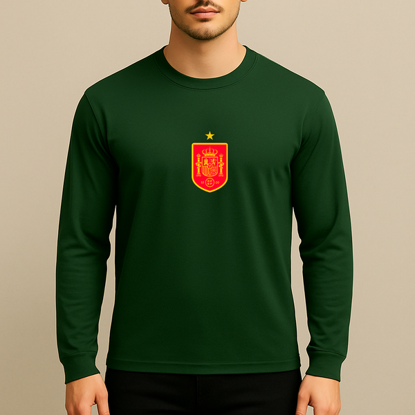 Men's Spain Red Logo National Soccer Team Long Sleeve T-Shirt