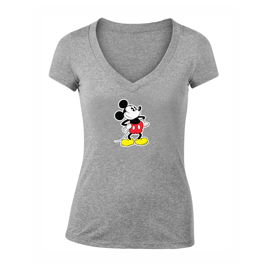 Women's Mickey Mouse Cartoon V-Neck T-Shirt