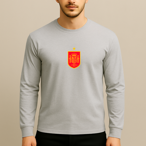 Men's Spain Red Logo National Soccer Team Long Sleeve T-Shirt